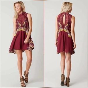 Free People Maroon Floral Lace Dress